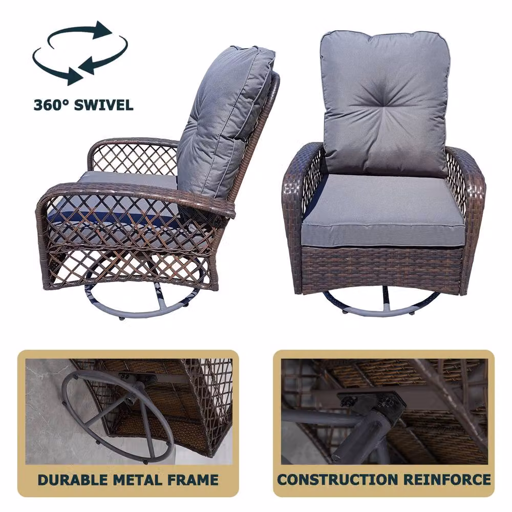 FURNITURE ONE Brown Polyrattan Patio Swivel Chair with Armrests and Weather Resistant Cushions – 4