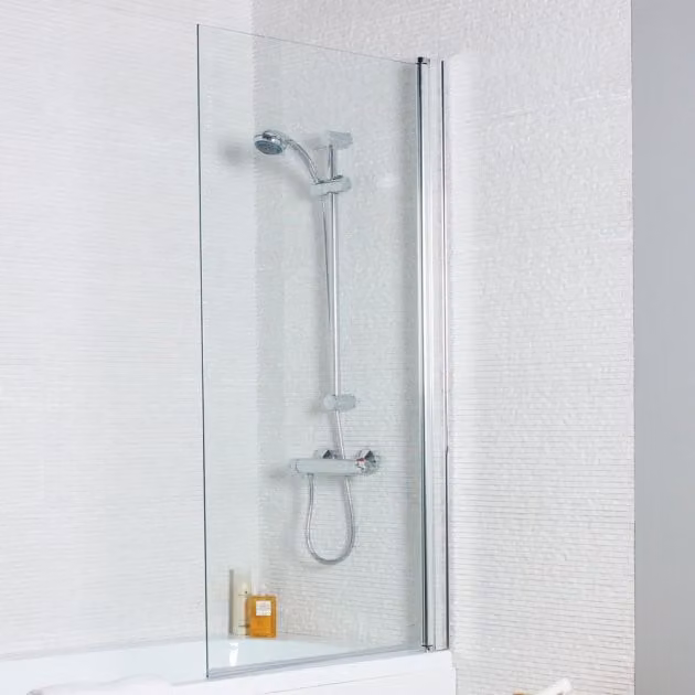 Prestige Estuary Hinged Rectangular Bath Screen in Clear Glass, W: 140 cm, D: 78 cm, H: 6 cm