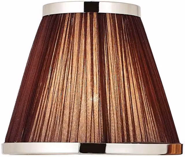 Loops Luxury Round Tapered Lamp Shade in Brown Pleated Organza Fabric with Bright Nickel Metal Finish