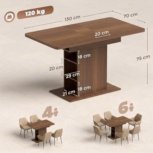 HOMCOM Extendable Rectangular Dining Table in Brown, W/D/H: 120 x 70 x 75 cm – 3