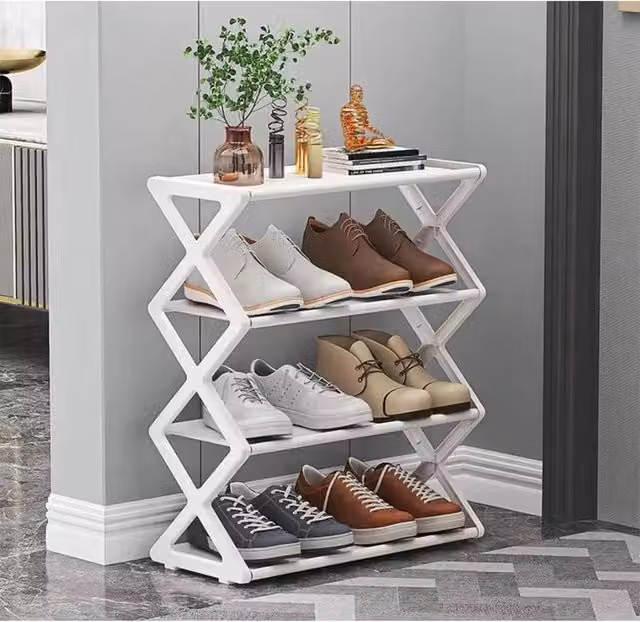 FLAVORA 4 Tier Foldable Shoe Rack Storage Shelf in White, W/D/H: 50 x 50 x 50 cm – 1