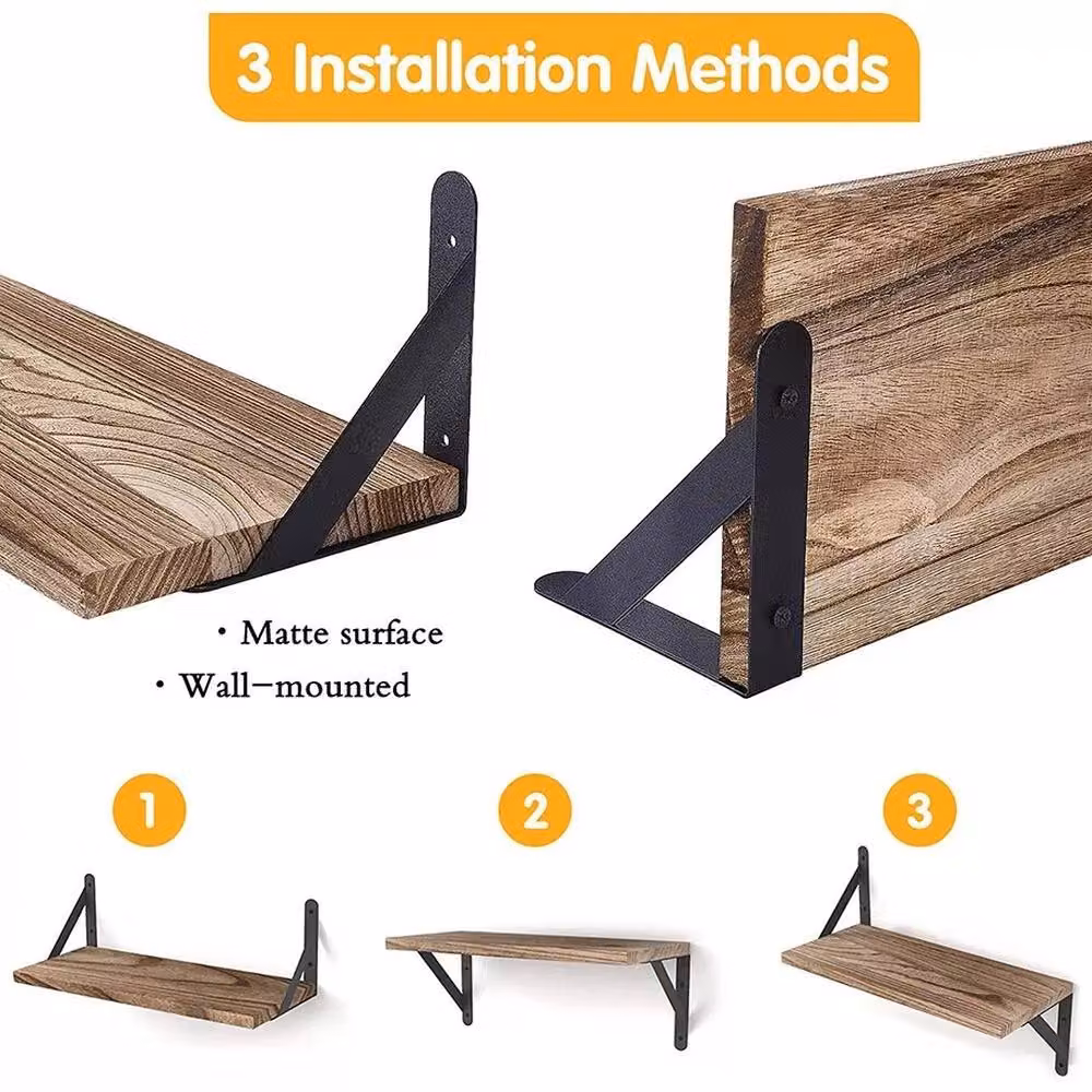 VOGREX 4-Piece Brown Wooden Floating Corner Wall Shelves for Storage and Display – 2