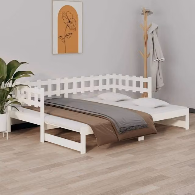 Berkfield Home White Rustic Solid Wood Pine Pull-out Day Bed, W/D/H: 180 x 90 x 200 cm – 1