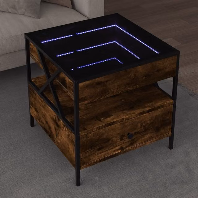 Berkfield Home Infinity LED Coffee Table in Smoked Oak Brown, W/D/H: 50 x 50 x 51 cm – 1