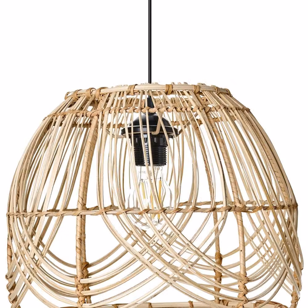 Wyld and Coco Boho Rattan Pendant Lamp in Beige and Sand with Metal Frame – 2