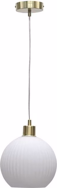 First Choice Lighting Betchley White Ribbed Glass Sphere Pendant Light with Satin Brass Fitting – 1