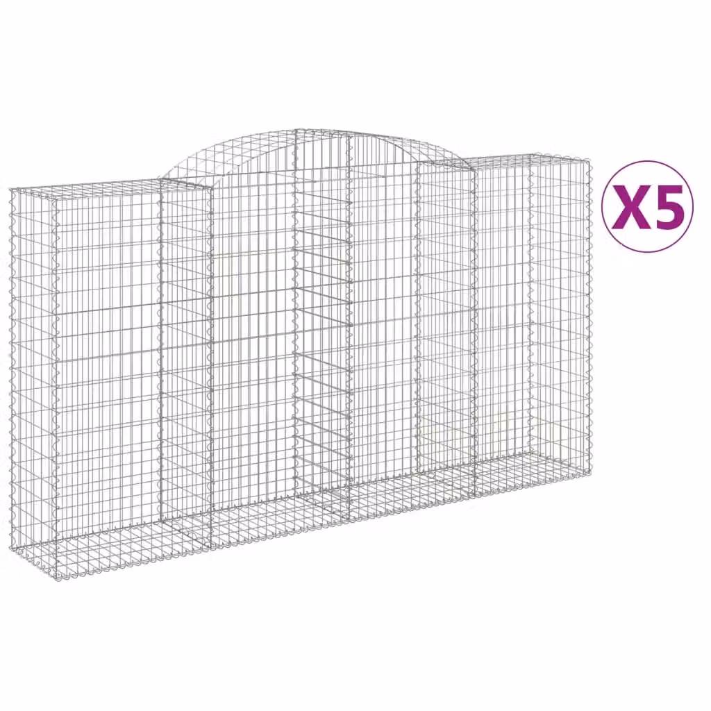 Berkfield Home Arched Gabion Baskets, 5 Piece Set, Silver Galvanised Steel, W: 300 cm, D: 50 cm, H: 160-180 cm – 2