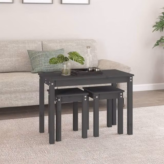 Berkfield Home Nesting Tables, 3 Piece Set in Grey Solid Pine Wood – 1