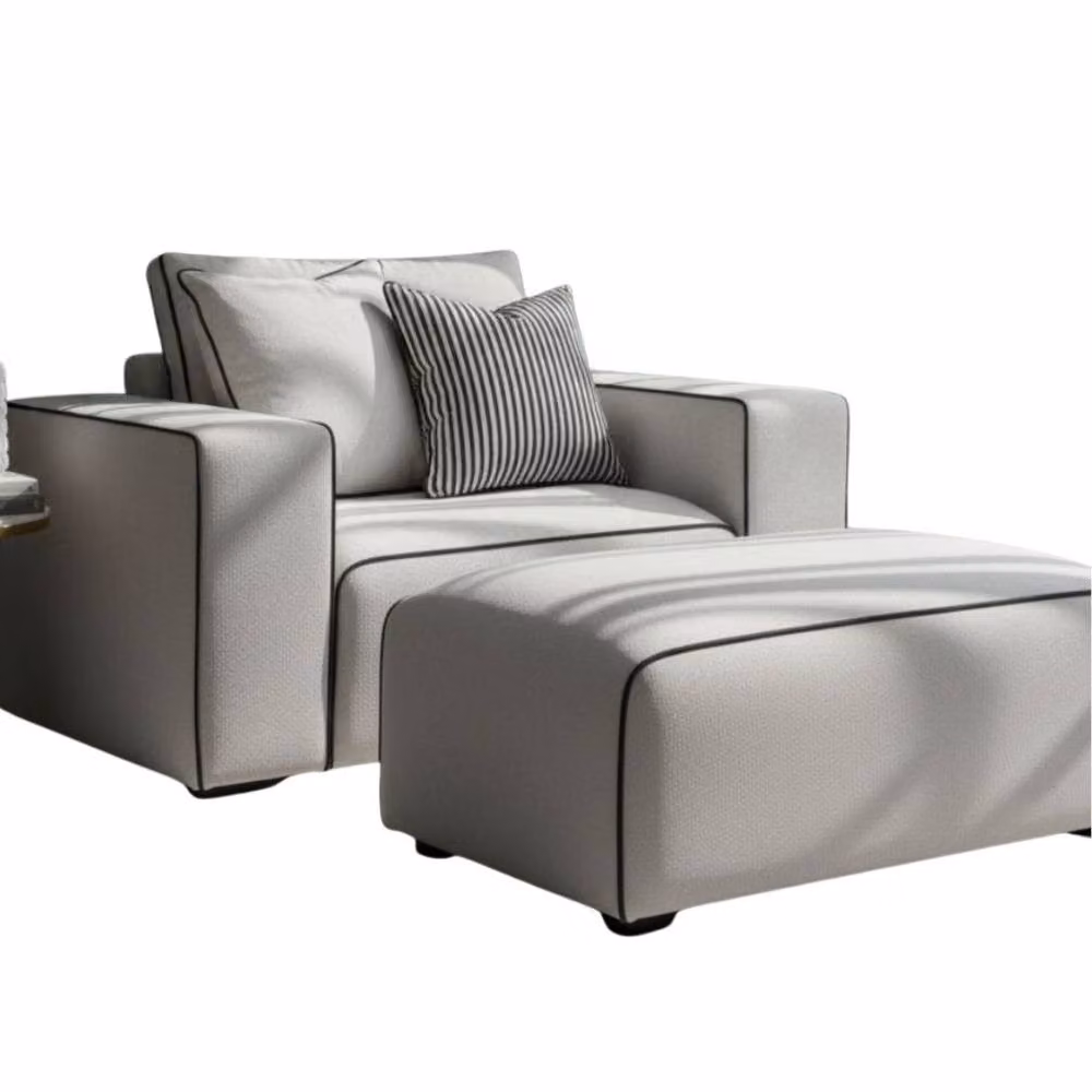 Stratus Interiors Sloane 2-Tone Modular Sofa with Custom Contrast Piping, Cream Armchair in Beige and White Fabric – 2