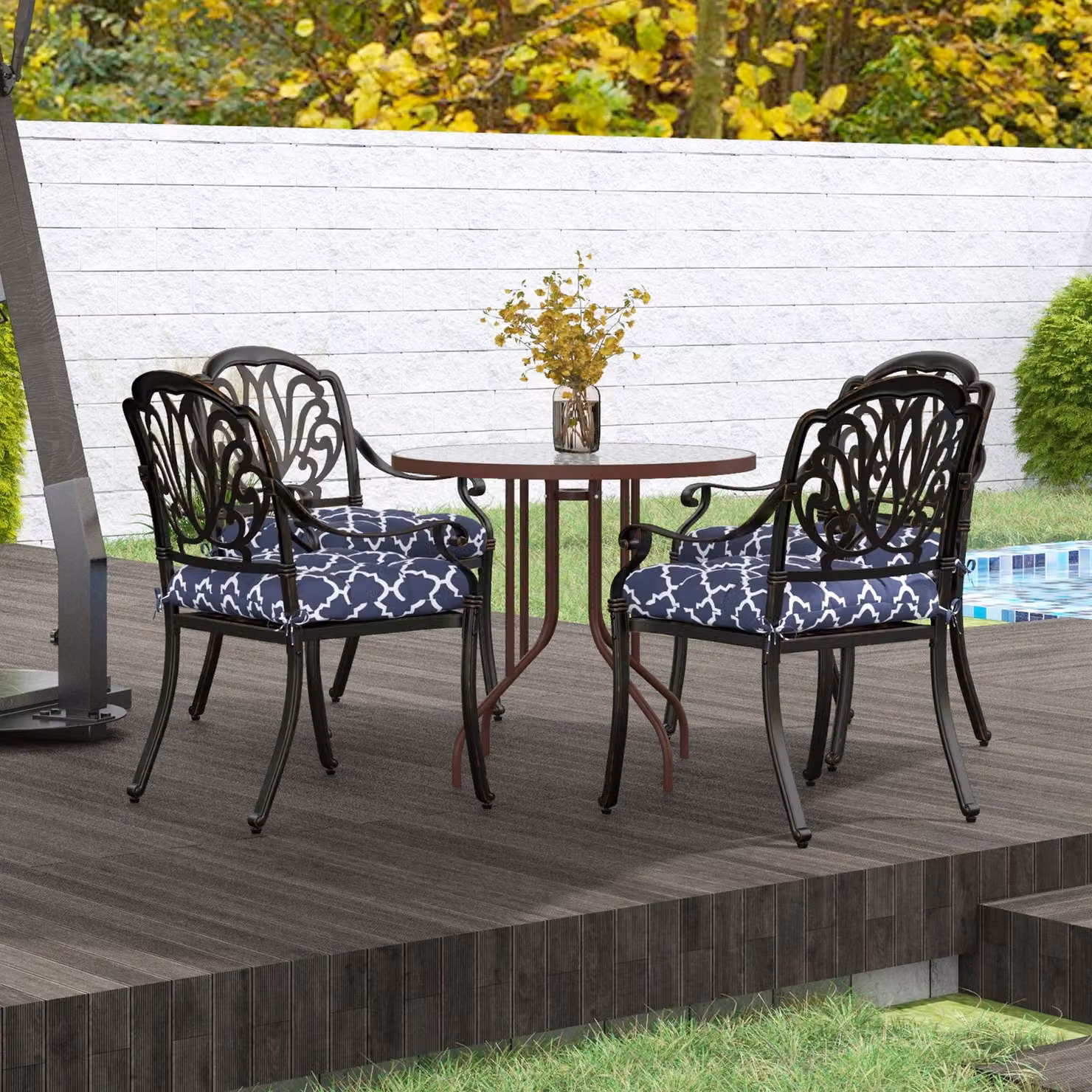 Outsunny 4-Piece Blue Water-Repellent Replacement Seat Cushion Set with Ties for Indoor and Outdoor Patio Chairs – 5