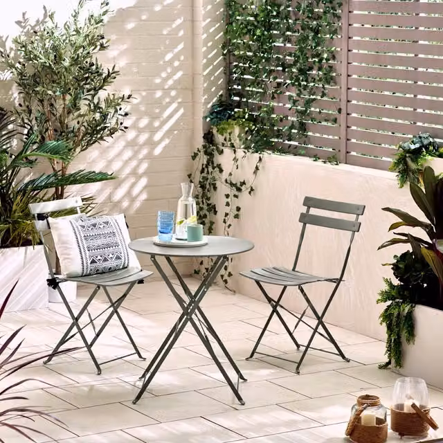 FurnitureboxUK Cabo 2 Seat Bistro Set, Grey Matt Metal Outdoor Garden Patio Furniture