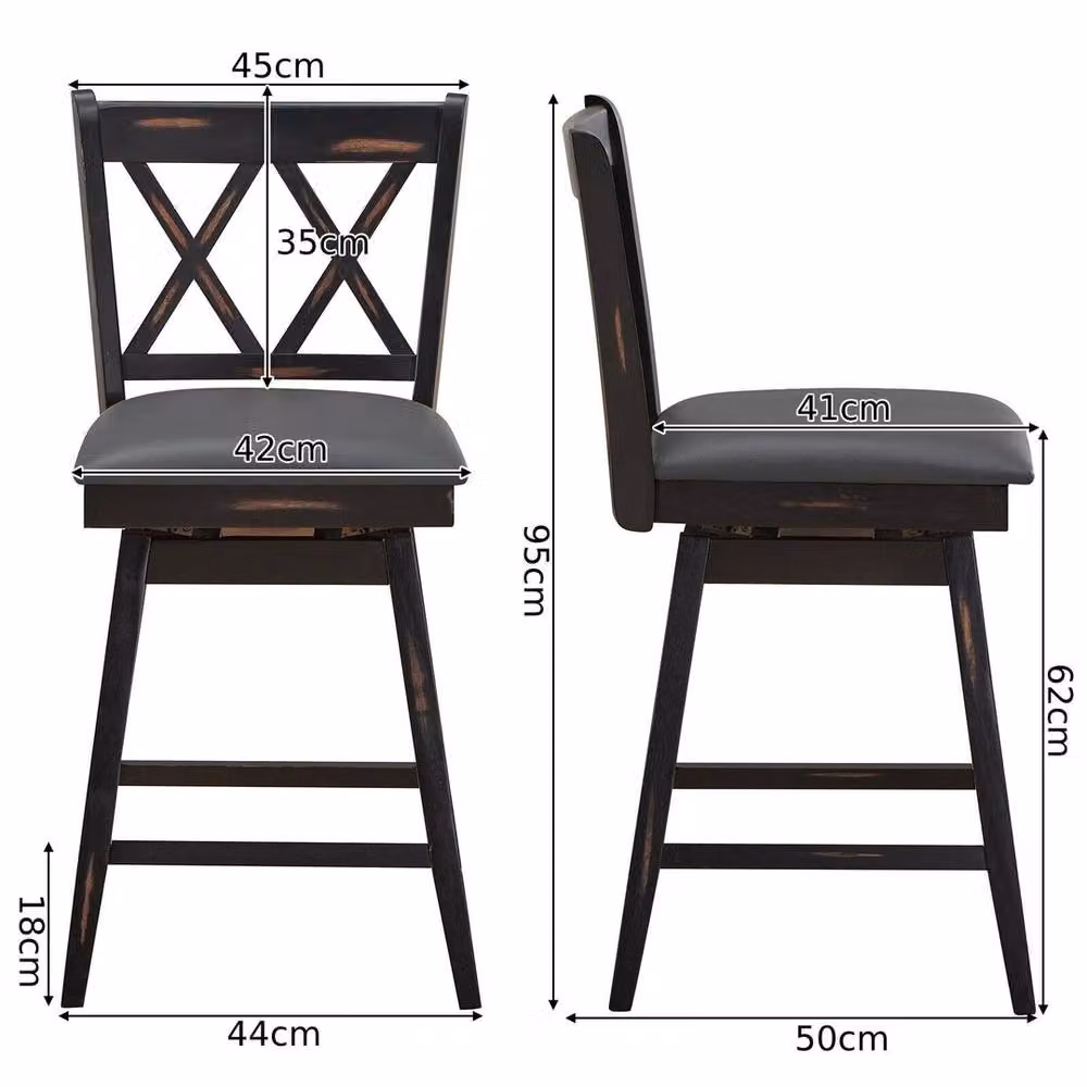 Havendro Set of 2 Modern Counter Height Bar Stools with 360 Swivel Upholstered Seats in Black – 2