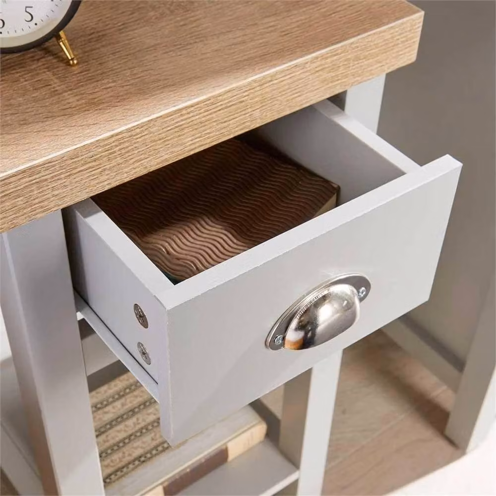 Nordara Grey Bedside Table Nightstand Unit with Oak Effect Top Drawer – 5