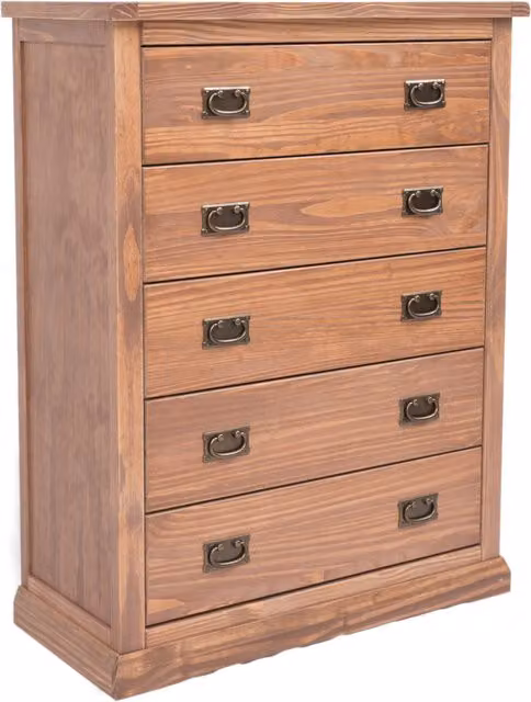 Cabinet Bits Tirolo 5 Drawer Chest of Drawers in Brown Pine Wood, Height: 95 cm – 2