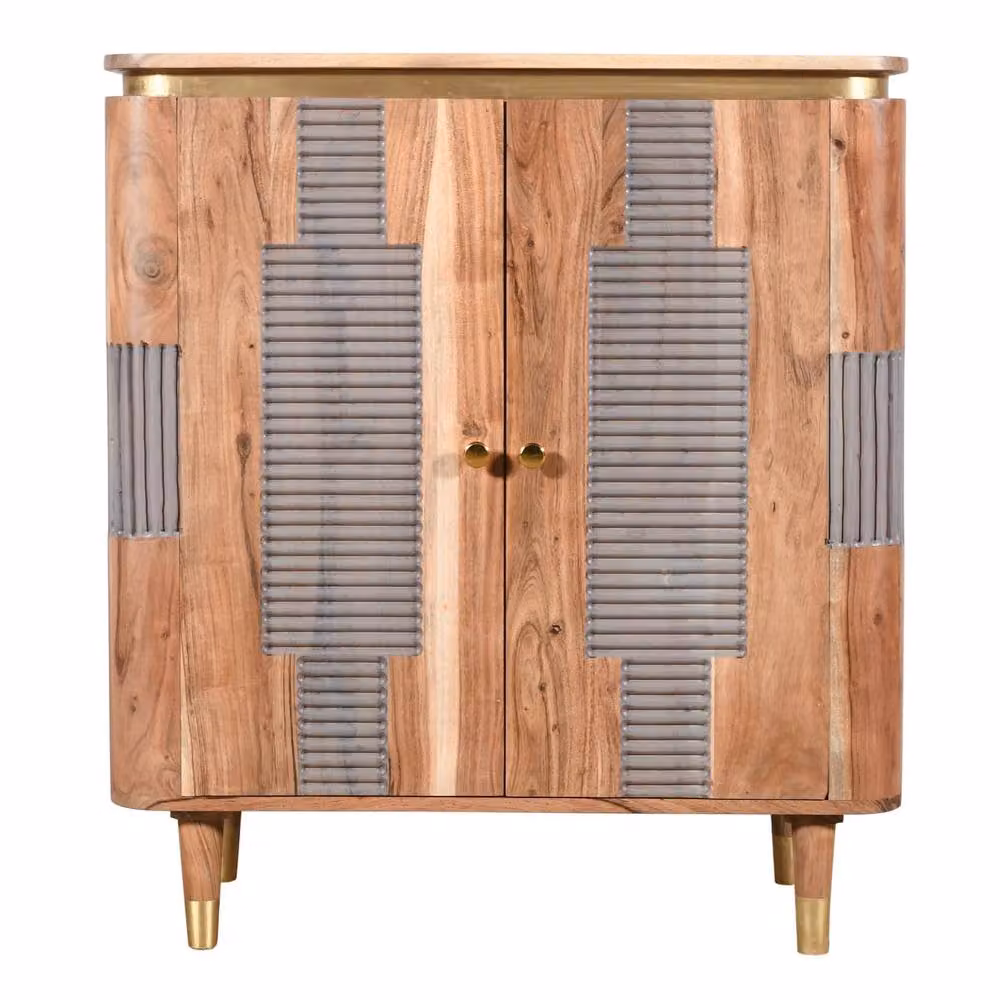 Wyld Haus Idaho 2 Door Acacia Wood and Brass Cabinet in Brown, W/D/H: 95 x 40 x 80 cm – 2