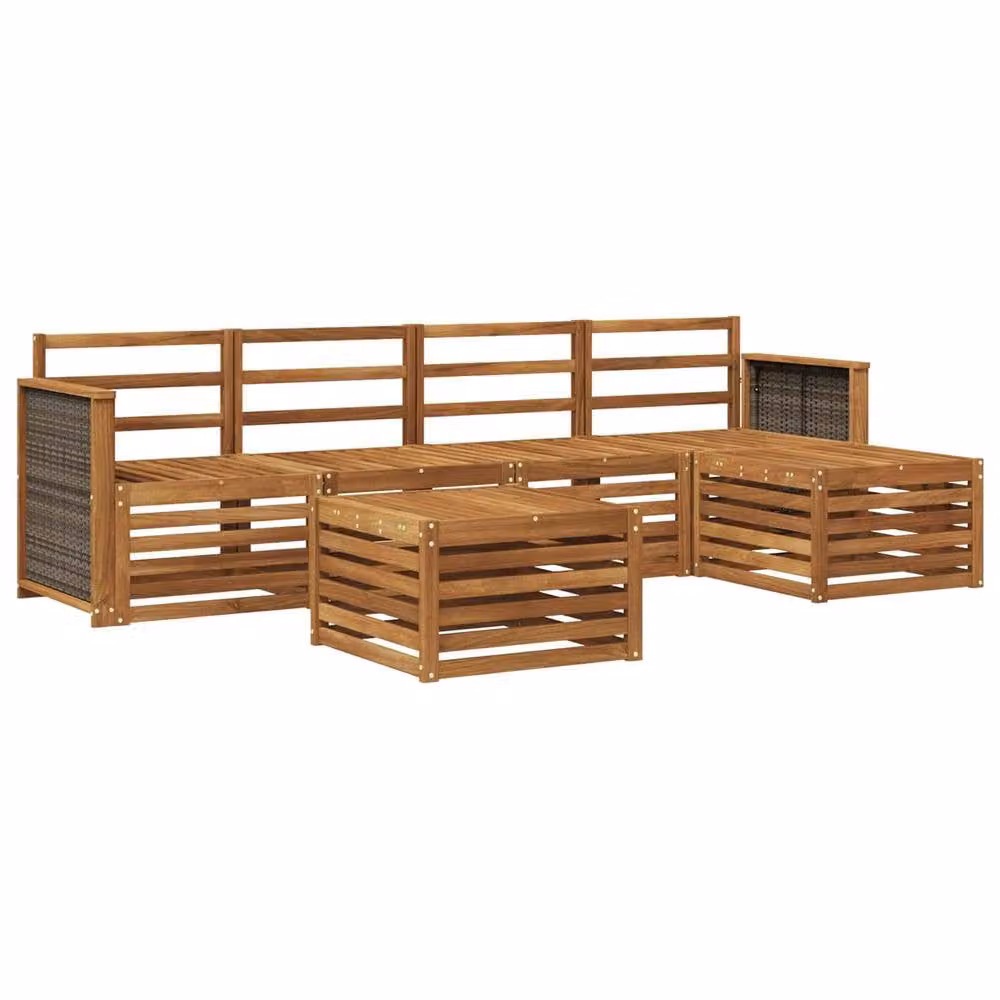 Berkfield Home 6-Piece L-Shape Outdoor Sofa Set in Brown Acacia Wood – 2