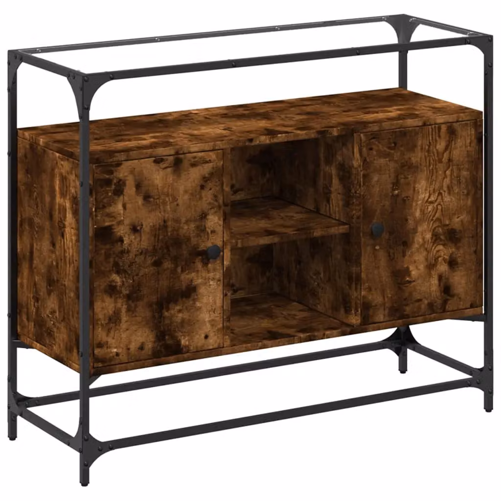 Berkfield Home Sideboard with Glass Top in Smoked Oak Brown, W/D/H: 98 x 35 x 81 cm – 2