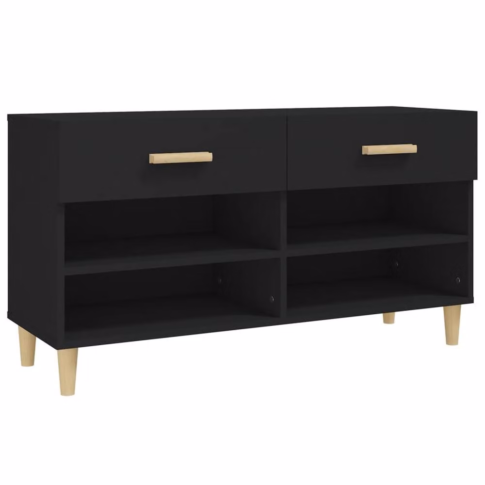 Berkfield Home Black Shoe Cabinet with Hinged Doors and Open Shelf, W/D/H: 102 x 35 x 55 cm – 2