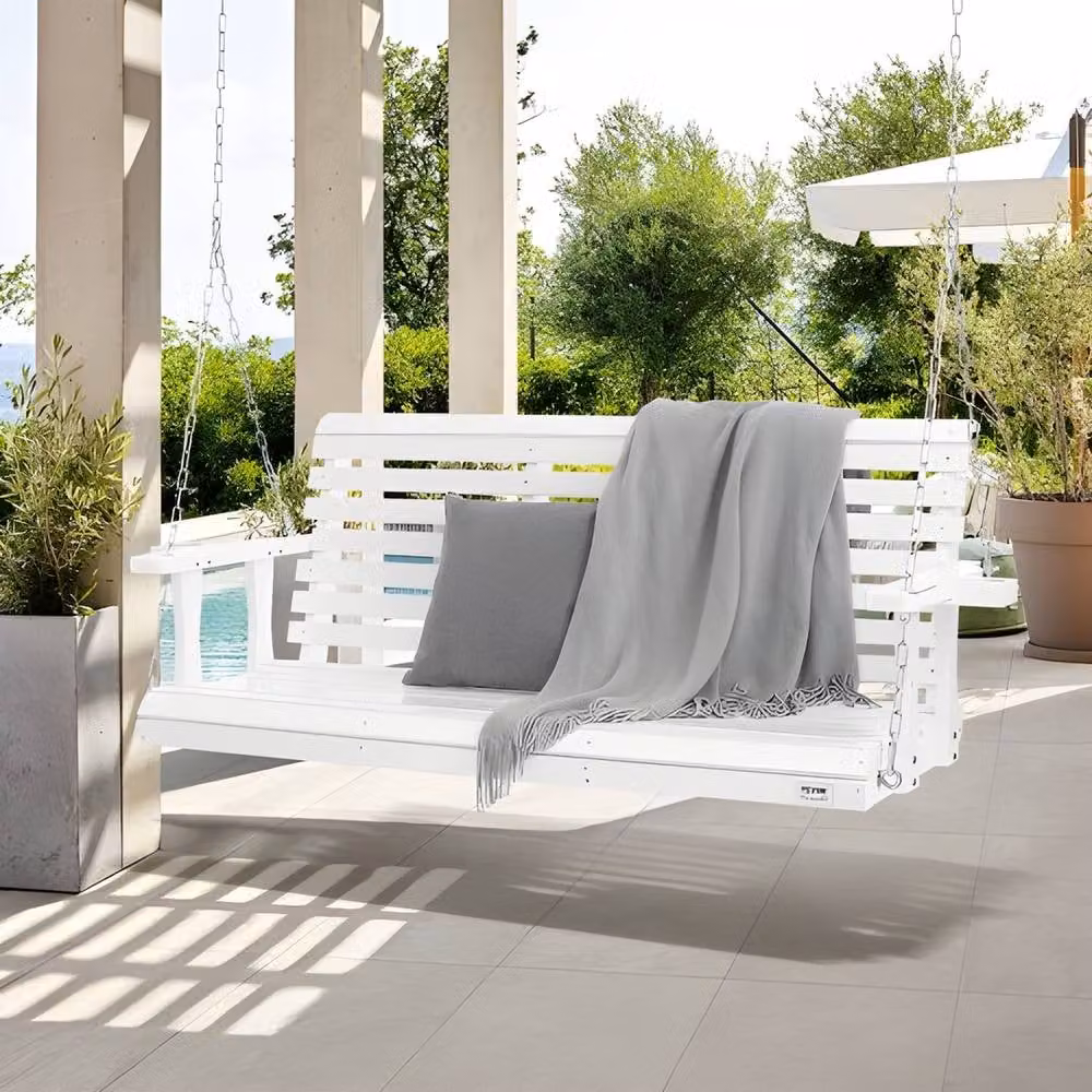 VEVOR White Wooden Porch Swing with Armrests and Cushions – 2