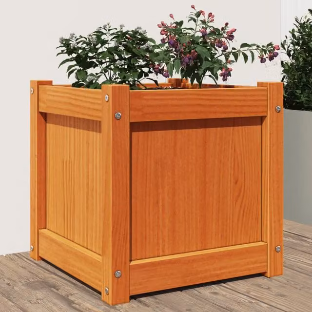 Berkfield Home Garden Wood Planter Tub in Brown, W/D/H: 40 x 40 x 40 cm