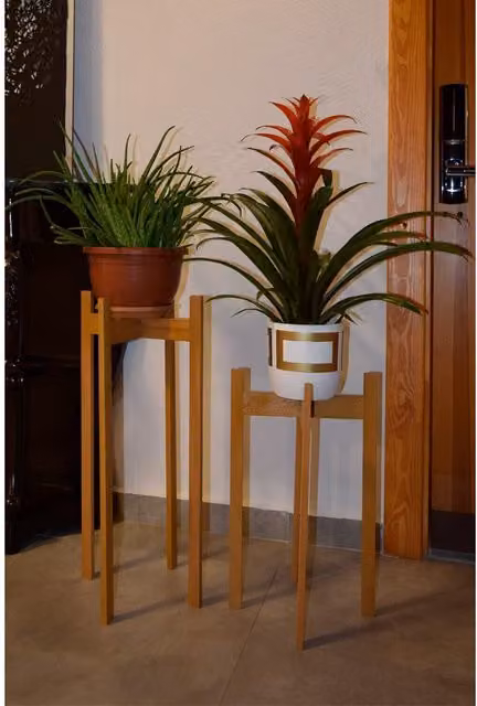 Decorotika Floret Modern Wood Plant Stand, White and Brown, H 65 cm x W 30 cm x D 24 cm