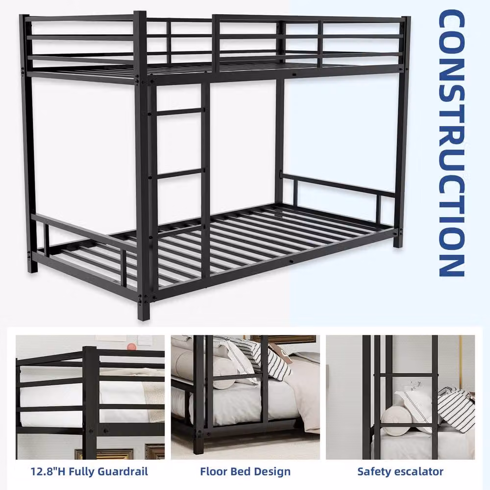 Matteo Black Metal Industrial Bunk Bed with Safety Railing and Ladder, Single Size – 5