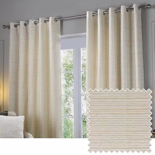 Paoletti Jupiter Blackout Eyelet Curtains in Gold and Beige Chenille Jacquard, Pair, H 229 cm x W 229 cm – 1