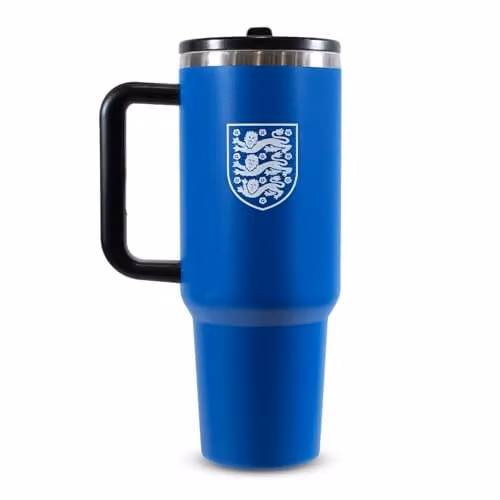 Hy-Pro Officially Licensed England FA Blue Thermal Flask with Handle and Straw, 1.18 l Stainless Steel Vacuum Insulated Water Bottle
