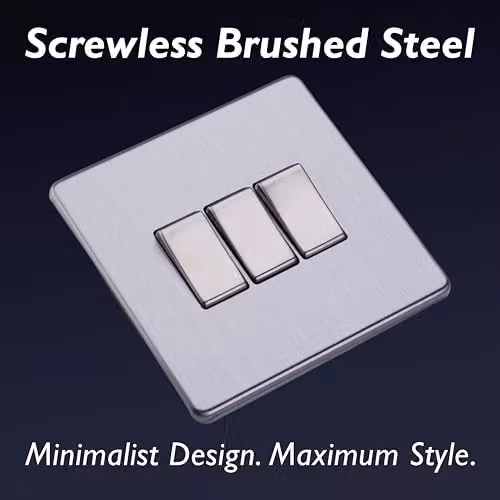 Varilight Triple Rocker 2-Way Light Switch in Screwless Brushed Steel, Silver – 3