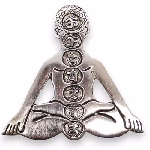 KDMD Seven Chakra Yoga Incense Holder in Silver Aluminium, W/D/H: 12 x 12 x 1 cm