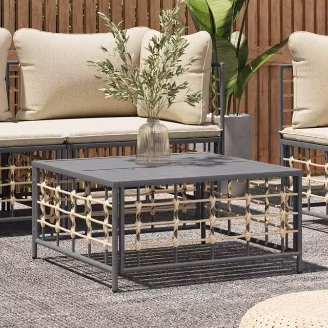 Berkfield Home Anthracite Poly Rattan Garden Table in Black W/D/H: 70 x 70 x 34 cm