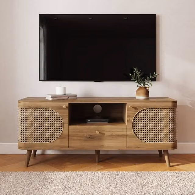 GFW Sorrel Modern Rattan TV Unit in Brown Oak with W: 140.0 cm, H: 59.5 cm – 1
