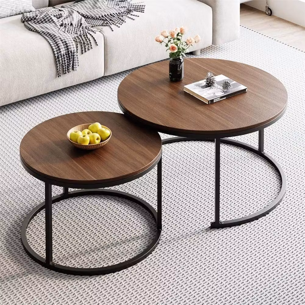 Nordara Set of 2 Round Nesting Coffee Tables in Brown Wood – 3