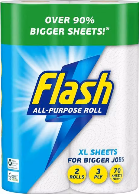 Flash All Purpose Kitchen Towels XL, White, Pack of 2