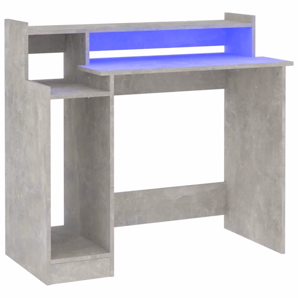 Berkfield Home Modern Computer Desk with LED Lights in Concrete Grey, W/D/H: 97 x 45 x 90 cm – 2