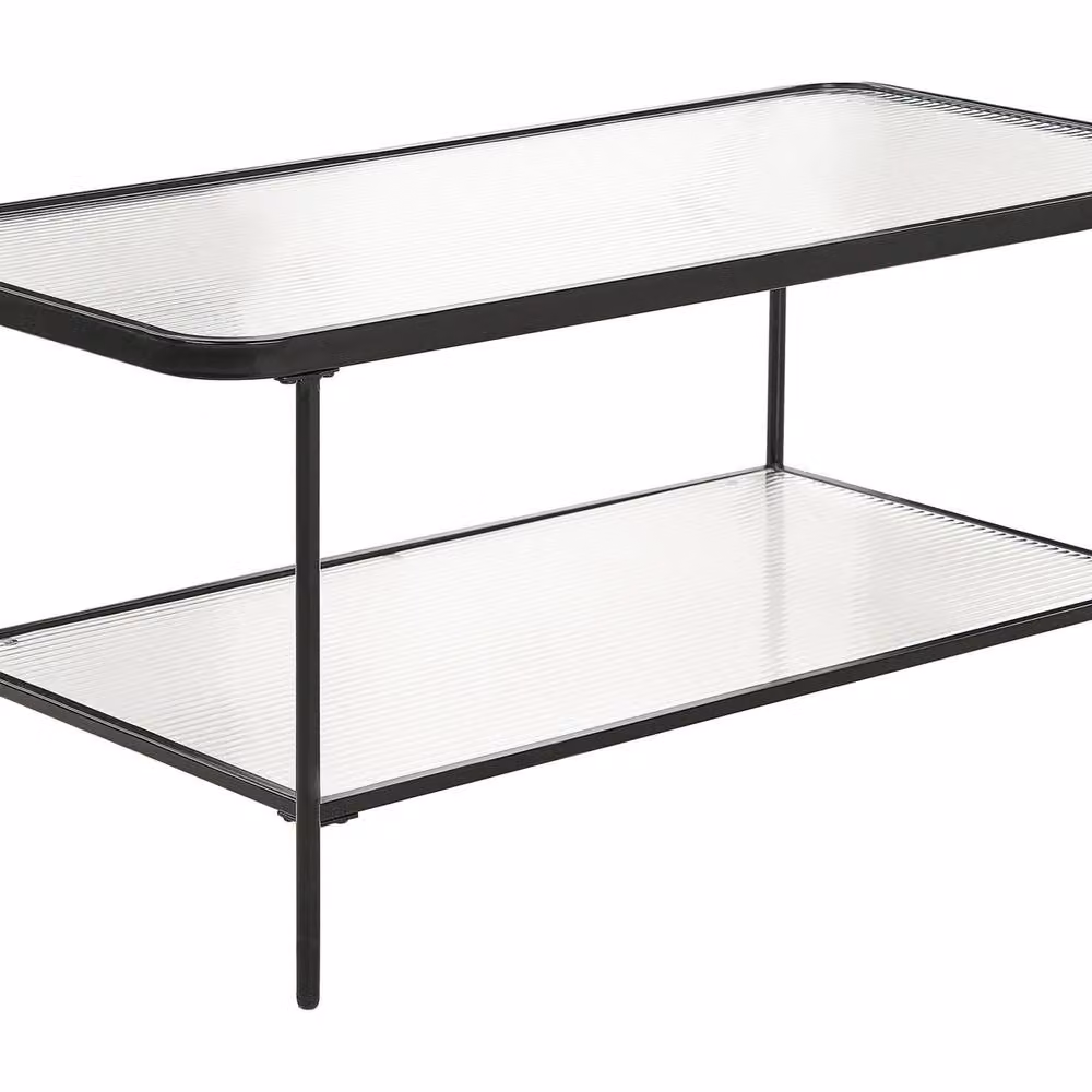 Wyld and Coco Retro Black Fluted Glass Coffee Table, Transparent, W: 100 cm, D: 51 cm, H: 45 cm – 2