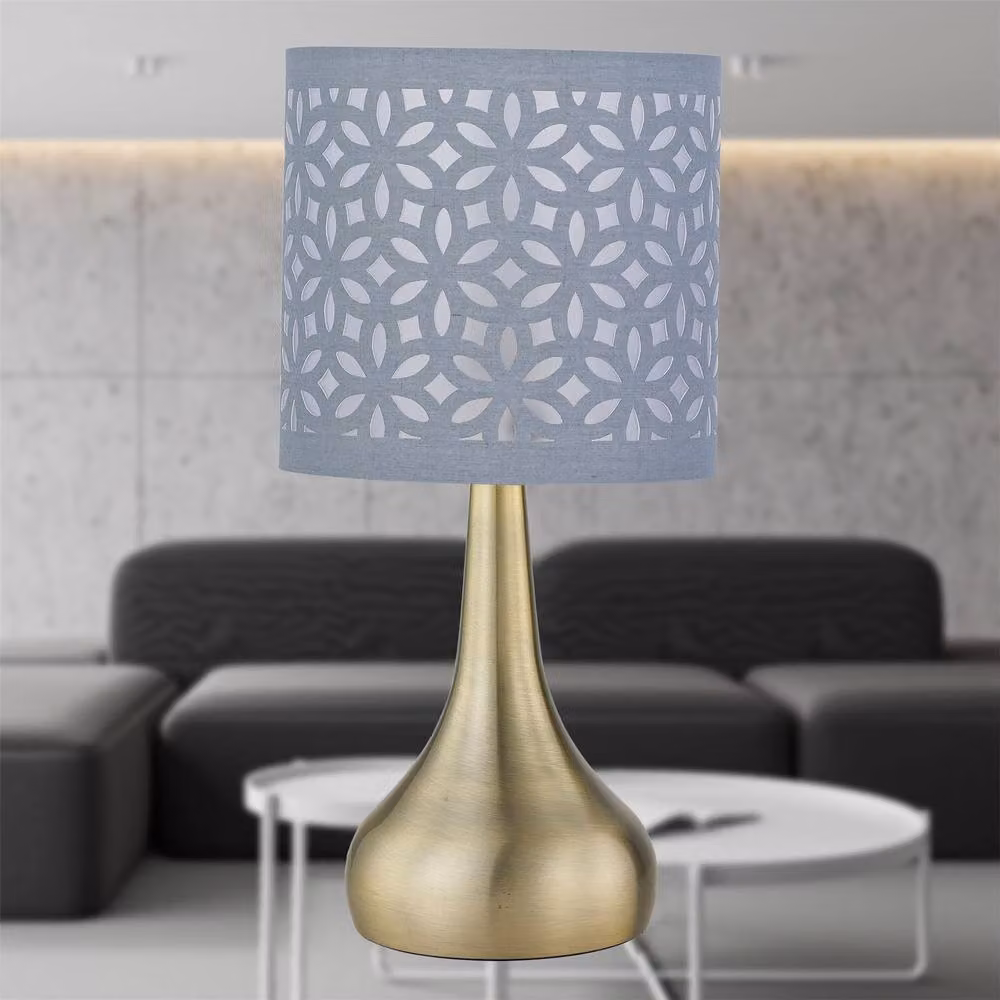First Choice Lighting Romana Antique Brass Touch Table Lamp with Grey Laser Cut Shade in Bronze – 2