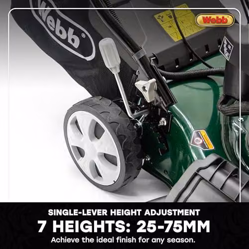 Webb WER460ES Self Propelled Petrol Rotary Lawnmower in Green with 46cm Cutting Width and 55L Collection Bag – 9