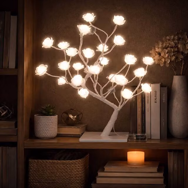 Simpa Rose Bonsai Style 32 LED Battery Operated Tabletop Lamp in White – 1
