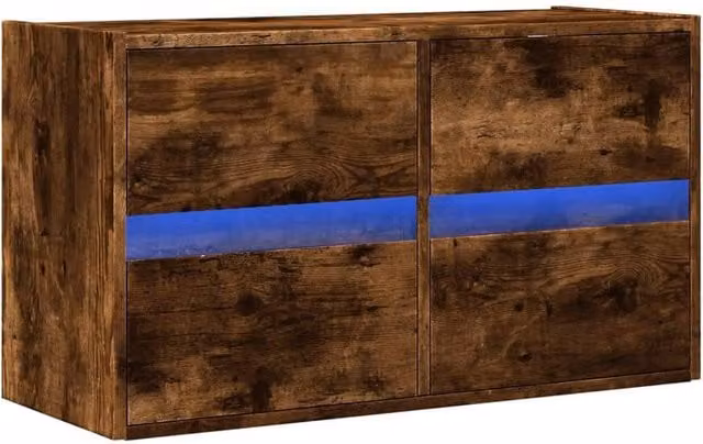 Berkfield Home TV Wall Cabinet with LED Lights in Smoked Oak Brown, W/D/H: 80 x 31 x 45 cm