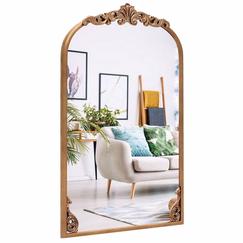 Costway Antiqued Gold Arched Wall Mirror, W: 76 cm, H: 51 cm – 3