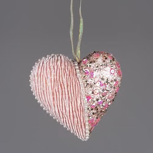 Shatchi Heart Christmas Hanging Decoration Pendant in Pink, White and Gold, 12 cm – 2