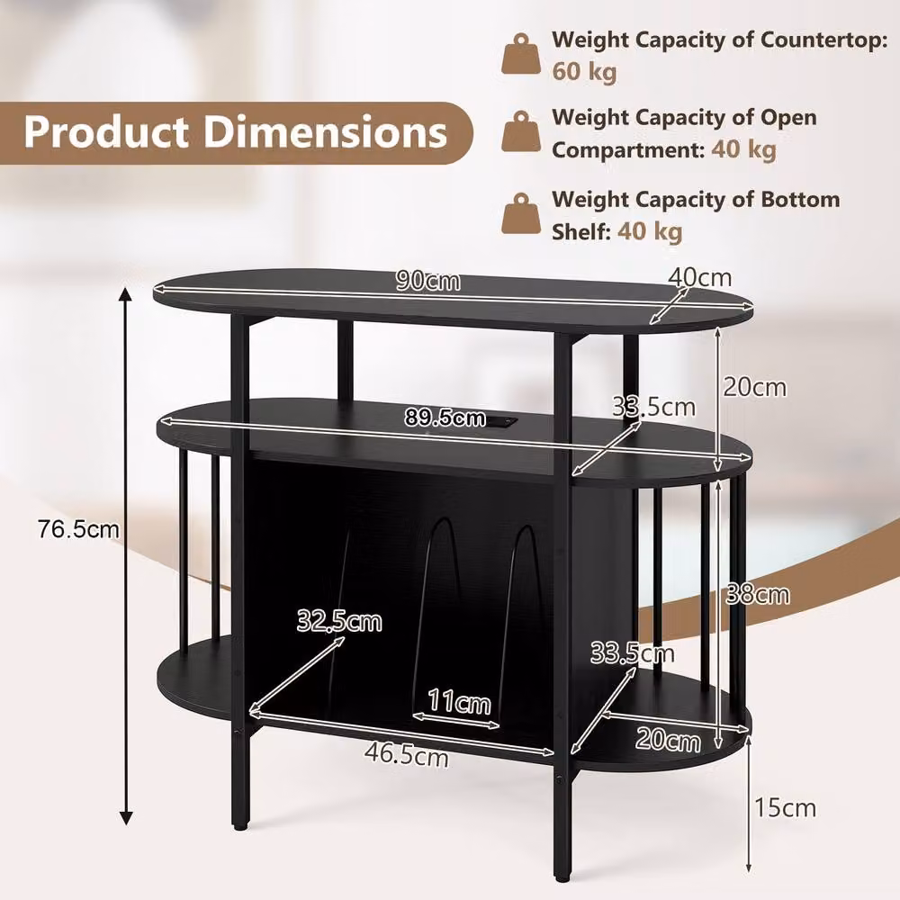 Gymax Large Record Player Stand with LED Lights in Black Metal – 2