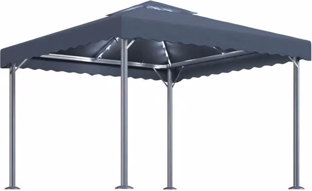 Berkfield Home Anthracite Aluminium Gazebo with LED String Lights, W/D: 300 x 300 cm, Dark Grey – 1