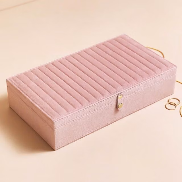 Lisa Angel Large Quilted Velvet Jewellery Box in Dusty Pink