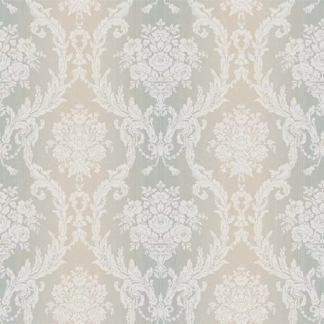 Seabrook Floral Damask Stria Botanical Wallpaper in Green, Gold and Purple