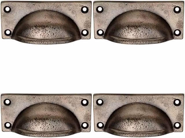 Loops Set of 4 Square Plate Cabinet Cup Handles in Pewter, W: 90 mm, D: 40.5 mm – 1