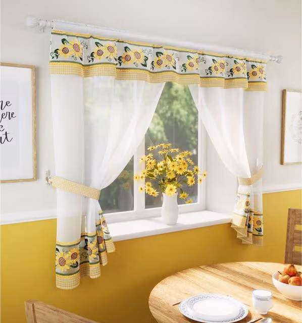 Tyrone Textiles Keswick Yellow Floral Semi-Transparent Fabric Panel, Width: 107 cm