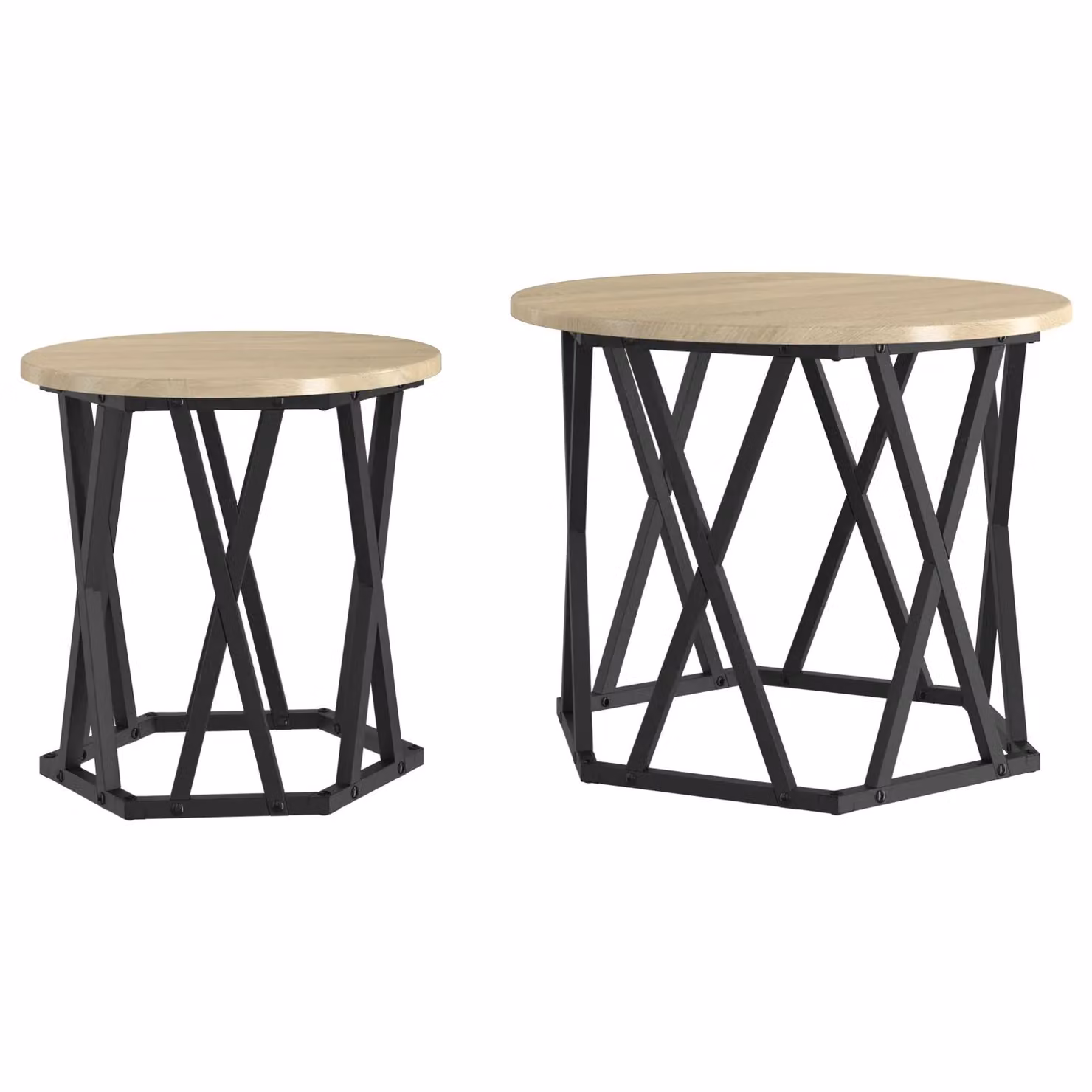 Berkfield Home Nesting Side Tables, 2 Piece Set in Sonoma Oak and Brown Engineered Wood with Round Tops – 2