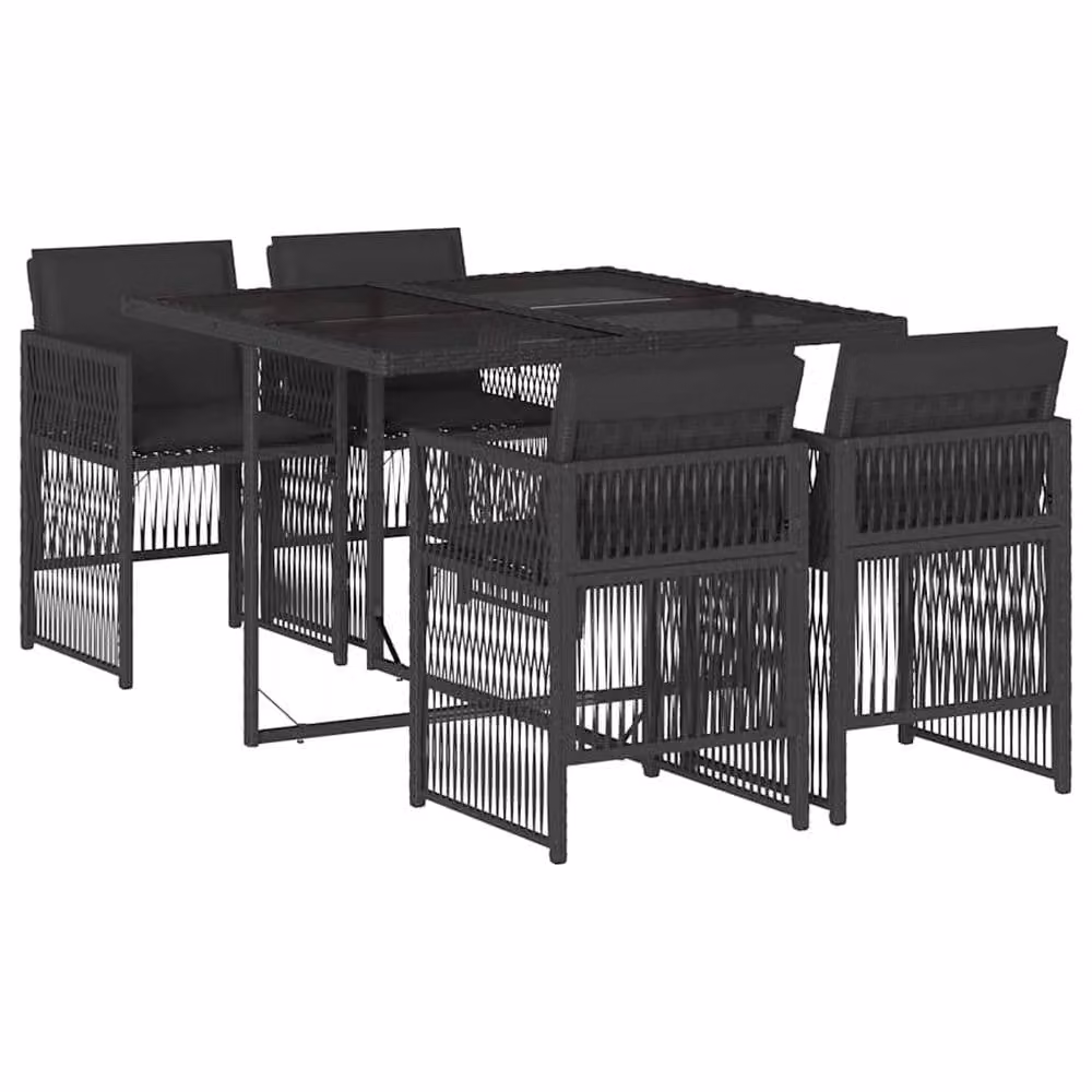 Berkfield Home Modern Polyrattan Garden Dining Set with Glass Top in Black – 2